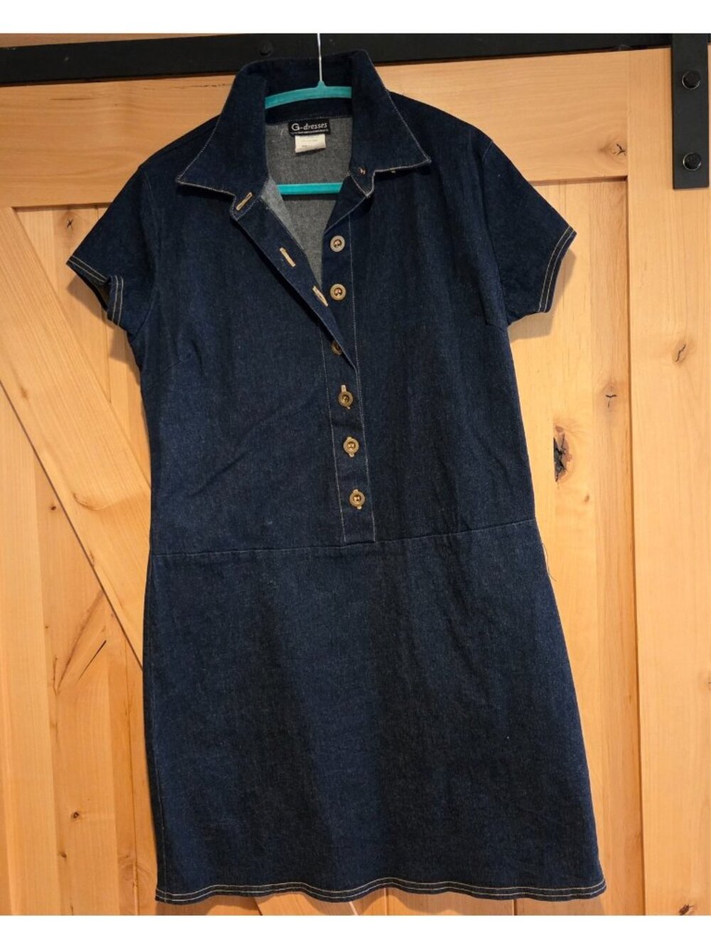 Vtg Size 16 G Dresses Stretch Denim Low Waist Brass Button Mini Dress Short...